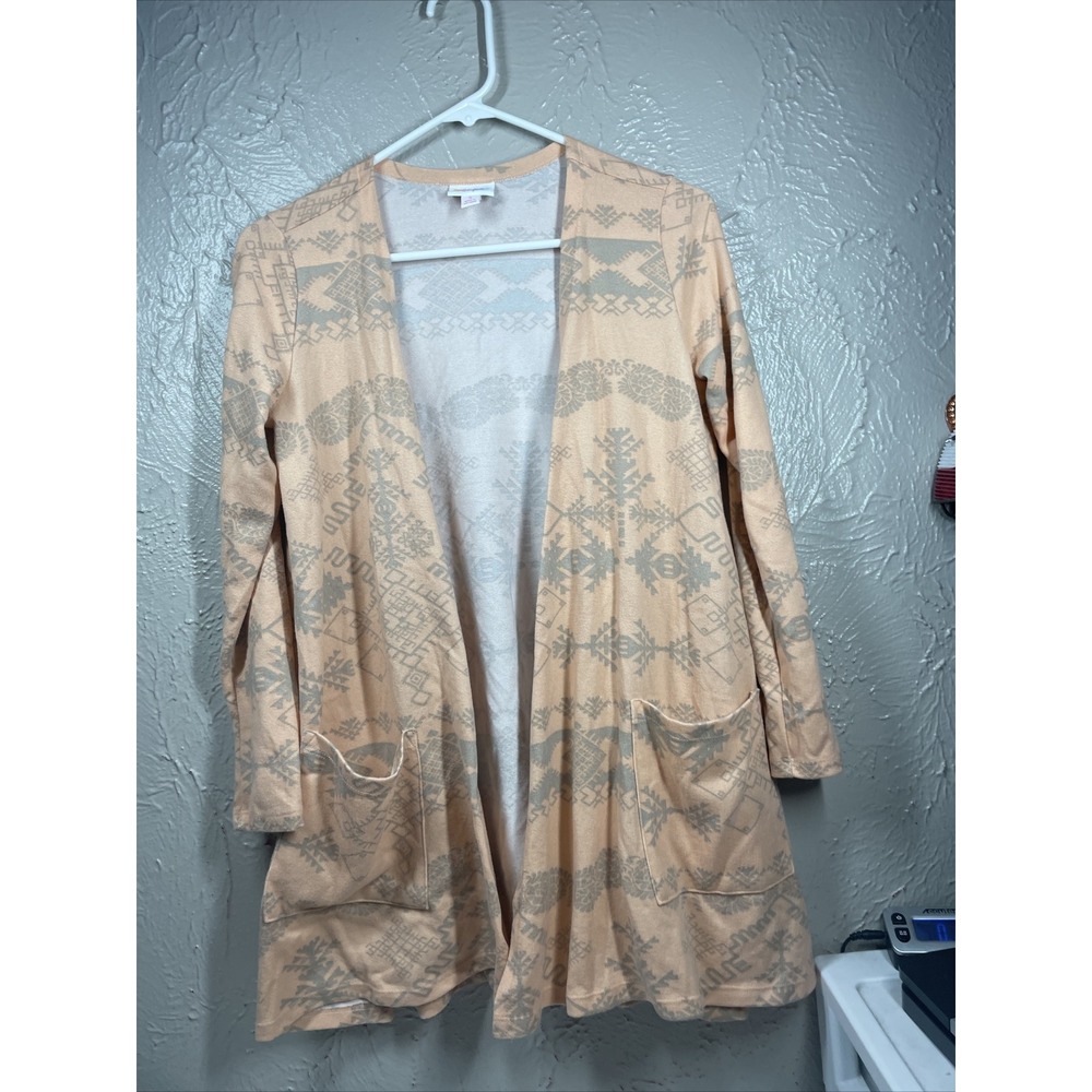 Lularoe Caroline Open Cardigan Sweater w/ Pockets  Orange & Gray Size Small‎